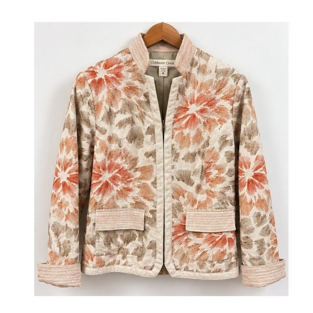 Coldwater Creek Tapestry Jacket Blazer Size 8 Embroidered Abstract Floral Zip